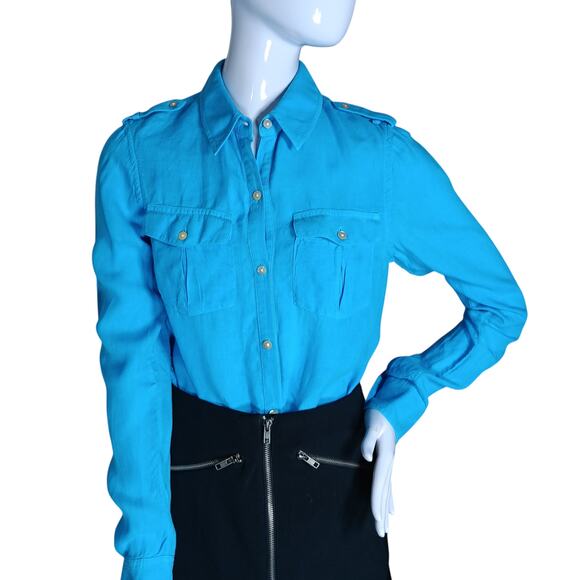 Calypso Christiane Celle Button Down Shirt Size XS Bright Blue 100% Linen - Picture 1 of 11